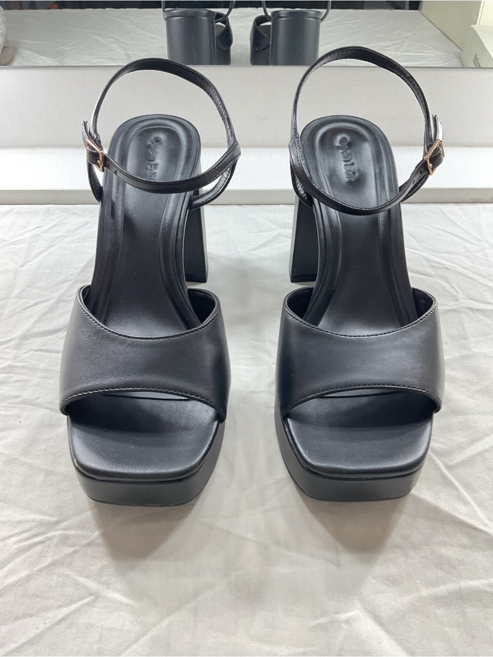 Open Edit Black Platform Ankle-Strap Heels Y2K Night Out Cocktail Holiday Party
